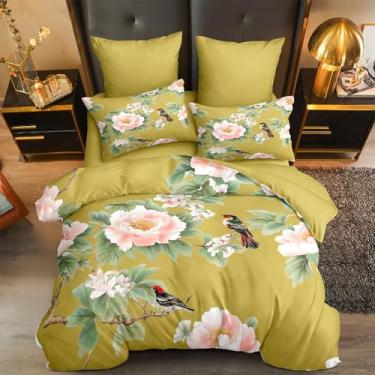 Imagem de CCoutueChen Conjunto de edredom floral vintage de pássaros tamanho Queen, conjunto de cama botânico de luxo com 2 fronhas, conjunto de cama acolchoada de microfibra macia de 3 peças para todas as