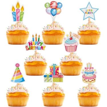 Imagem de 24PCS Happy Birthday Cupcake Toppers, Colorful Birthday Cupcake Toppers Decorating Kit for Kids Toddler Celebration, Let's Party Cake Day Dessert Picks Baby Shower Kids' Cake Day Party Decorations