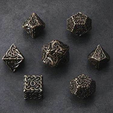 Imagem de Dados de destruição infinita de ouro manchado conjunto de 7 peças de dados de metal poliédrico nós celtas extra pesado e grande para DND Dungeons and Dragons Call of Cthulhu Pathfinder RPG Dice Ranger Dados Bárbaros