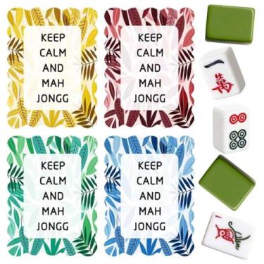 Imagem de Four-color Mahjong Shuffler with fun text, for shuffling and cutting cards, thick P-shaped edge shuff, mahjong accessories, gift for enthusiasts (7.87 x 4 inches thickened PVC card, colorful, fun)