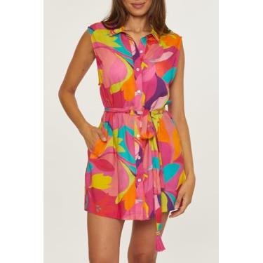 Imagem de Trina Turk Vestido camisa Lilleth, colarinho abotoado, estampa floral, saída de praia para mulheres, Multicor, M