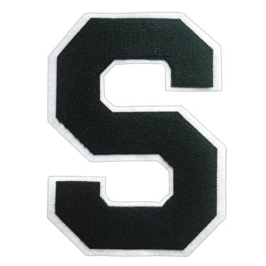 Imagem de 1 PÇ Patch de letra de chenille preto de 16,5 cm com borda branca – Remendos do alfabeto para roupas, jaquetas, mochilas, chapéus para decoração personalizada, nome personalizado e artesanato. (P)