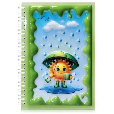 Imagem de omatek smart technologies Caderno espiral A5 com capa brilhante 3D – Caderno de capa dura fofo com 80 folhas – Caderno escolar para crianças, meninas e meninos – Little Sun in the Rain
