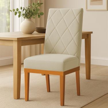 Imagem de Cadeira De Jantar Estofada Siena Linho Base De Madeira Castanho - Pallazio Cor Dourado