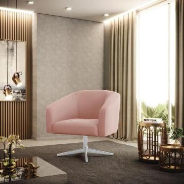 Imagem de Poltrona Decorativa Giratória Cromada Stella Veludo Rosê D03 - D'rossi
