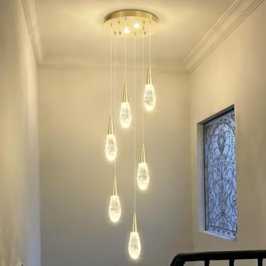 Imagem de ABTTOI Lustre de cristal moderno 6 luzes lustres pendentes para escadas cromado cozinha luminária suspensa para sala de jantar, sala de estar, quarto, entrada