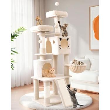 Imagem de PURRLATO Torre de árvore grande com vários níveis de 167 cm para gatos/gatinhos internos, torre para gatos Mordern com postes para arranhar sisal, condomínios e rede, poleiros, rampa para escalada