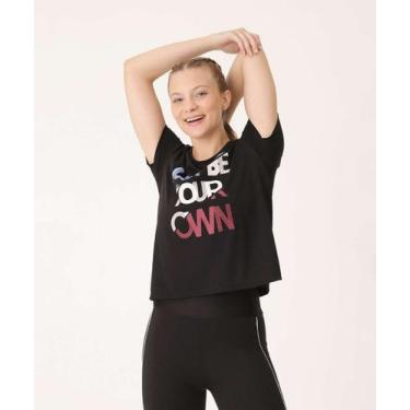 Imagem de Blusa Feminina Fitness Frase Manga Curta Marisa-33028, Preto, P