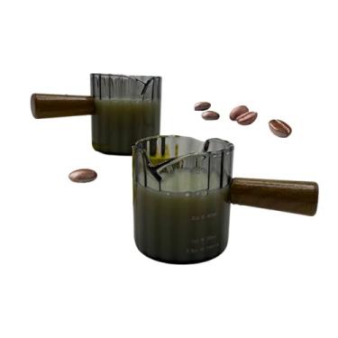 Imagem de Conjunto de copos medidores de café expresso, cinza, design de bico duplo com cabo de madeira, capacidade de 118 ml, pacote com 2, acessórios de café (cinza)