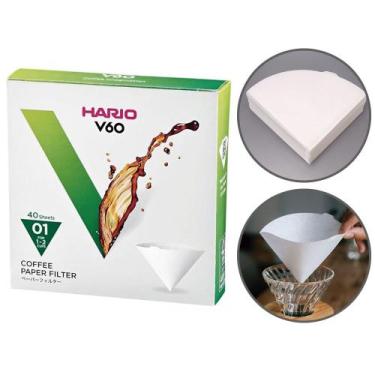 Imagem de Filtro para Coador V60 01 Hario 40 Filtros de Papel Branco Originais