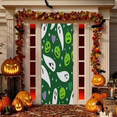 Imagem de Wassud Halloween Boo Decoração de capa de porta divertida faixa interna externa varanda decoração de casa grande decoração de porta da frente 96 x 98 polegadas