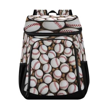 Imagem de Wassud Mochila térmica de bolas de beisebol lisas para mulheres e homens, 36 latas à prova de vazamento, lancheira para piquenique, praia, acampamento, 33 x 20 x 43 cm