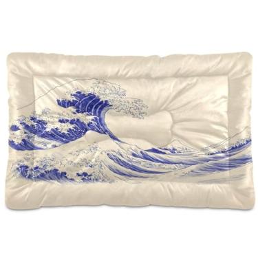 Imagem de Wassud Cama de cachorro Wave Outdoor para cães pequenos, lavável, impermeável, para viagem, tapete portátil para gatos com fundo antiderrapante para uso interno e dormir, 91 x 61 cm