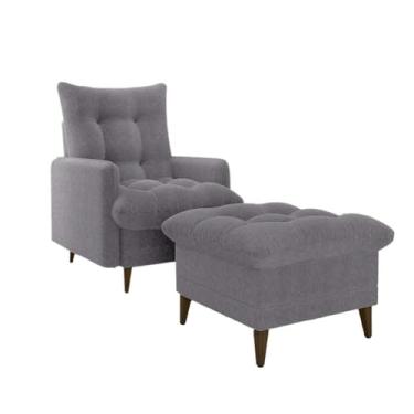 Imagem de Poltrona de Amamentação Montreal com Puff - Suede Cinza, Reclinável, Madeira Maciça, Suporta 110kg - Conforto para Mães, Sala de Estar e Cantinho de Leitura(Boucle Cinza)