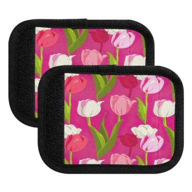 Imagem de Qilmy Lindas tulipas bagagem alça envoltório pacote 2 identificadores de bagagem etiqueta confortável pega capa para carrinho mala mala avião acessórios de viagem 1076