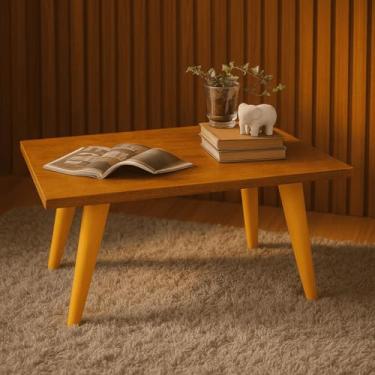 Imagem de Mesa de centro retangular retrô, com pés em formato de fuso de PVC cor caramelo, ideal para decoração moderna de salas de estar com sofá(Nature)