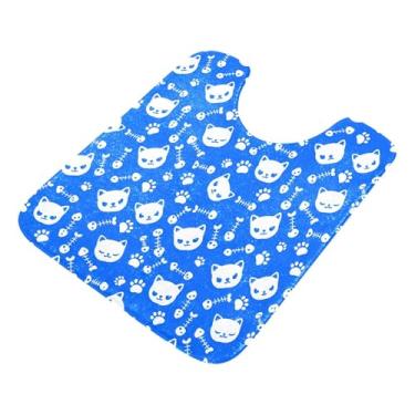 Imagem de Burbuja Tapete de banheiro Cat on Blue, tapete de banho absorvente de pelúcia macio, base antiderrapante para piso de banheiro, oval em forma de U