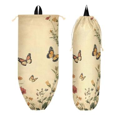 Imagem de xigua Suporte de parede para saco de plástico de flores vintage com cordão 1 pacote, organizador de sacolas de supermercado reutilizável para bolsas, meias, roupas íntimas e gravatas