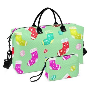 Imagem de Burbuja Bolsa esportiva de viagem para mulheres, meias coloridas de Natal, bolsa de fim de semana, bolsa de ombro com manga de carrinho, academia e higiene pessoal, tamanho grande