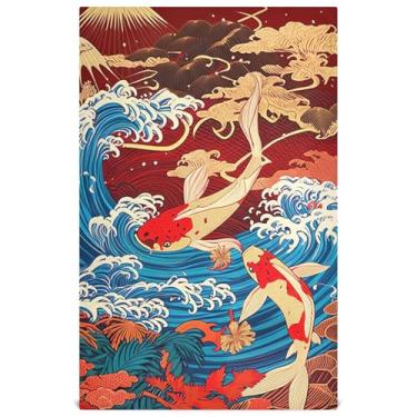 Imagem de Toalhas de prato japonesas Koi Fish Ocean para decoração de cozinha, toalha de chá de mão fofa para secar pratos, absorvente de banheiro, 45 x 71 cm, 1 pacote