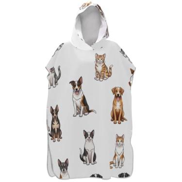Imagem de Joisal Poncho de surfe trocador de roupão adulto com capuz toalha de natação bonito absorvente masculino poncho com capuz cachorro fofo gato branco