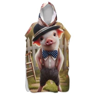 Imagem de Poncho de surfe para adultos trocador de roupa de banho com capuz bonito secagem rápida porco rosa vintage bonito ponchos femininos com capuz