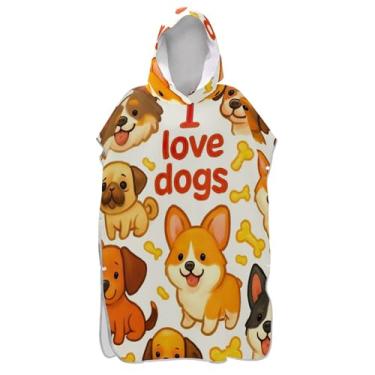 Imagem de Poncho de surfe trocador roupão adultos praia banho com capuz plus size homens mulheres poncho com capuz bonito desenho animado cães animais