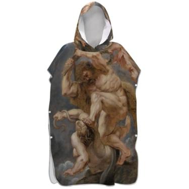 Imagem de Joisal Poncho de surfe para adulto trocador de roupas de banho de praia com capuz poncho masculino leve com capuz impressão barroca Hércules Heroico