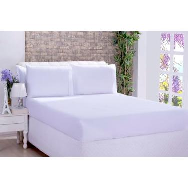 Imagem de Jogo de Lençol King, Percal 180 Fios, 100% Algodão, com 3 Peças, Lençol de Baixo com Elástico 1,93m x 2,03m x 30cm e 2 Fronhas 70cm x 50cm