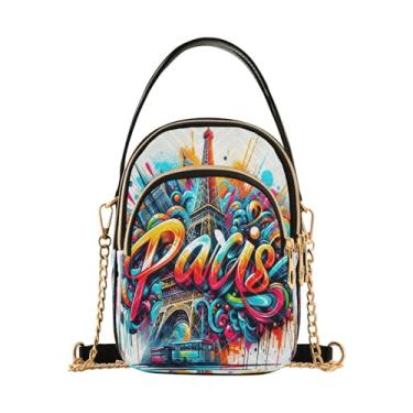 Imagem de Joisal Bolsa tiracolo feminina com bandeira americana, girassóis, pequena bolsa de ombro feminina com zíper triplo, Pintura a tinta da Torre Eiffel, 15*21*8cm
