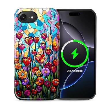 Imagem de ZHEGAILIAN Capa 2 em 1 para iPhone 16e 6,1 polegadas, compatível com MagSafe à prova de choque antiderrapante com capa de proteção total, design de impressão elegante texturizado brilhante para