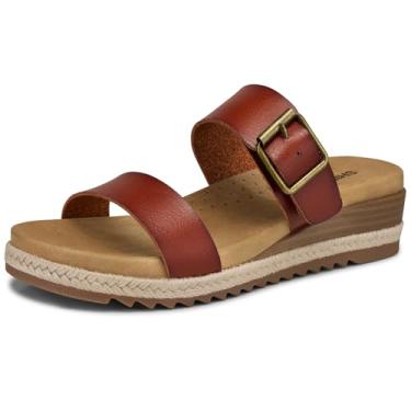 Imagem de SHIBEVER Sandálias rasteiras para mulheres: Sandália feminina confortável 2026 - Sapatos de verão para caminhada com suporte de arco, Marrom, 41