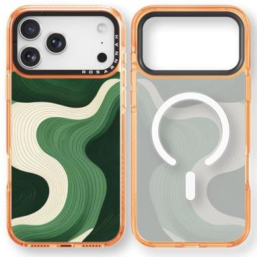 Imagem de Rosarnnah Capa para iPhone 17 Pro fofa - compatível com Magsafe - Capa de telefone à prova de choque com proteção contra quedas de grau militar de 2 m - Design de onda cósmica (16,3 cm) laranja