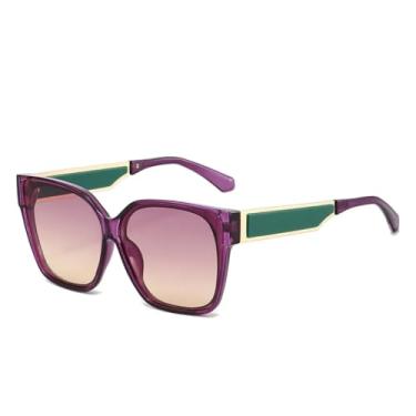Imagem de Óculos de Sol Femininos Retro Candy Colors Gradient com Armação em Cores Contrastantes e Proteção UV400 (roxo e amarelo)