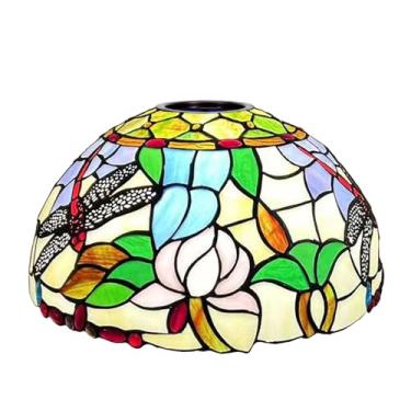Imagem de Cúpula de abajur de vitral de 12x7 polegadas (30x18 cm), estilo Tiffany, para substituição. Ideal para luminárias de chão arqueadas, luminárias de mesa, luminárias pendentes e luminárias com