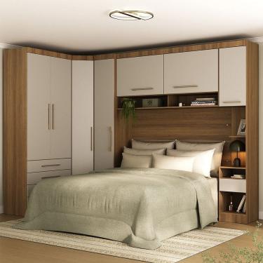 Imagem de Quarto Modulado Casal de Canto com Guarda-roupas Maleiro e Cabeceira Paris Master Luciane Moveis