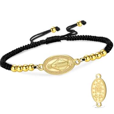 Imagem de VASSAGO Pulseira de Virgem Maria para mulheres e homens, rosário dupla face, Virgem de Guadalupe, medalha milagrosa, feita à mão, corda trançada católica, cristã, joia religiosa, presente, Aço