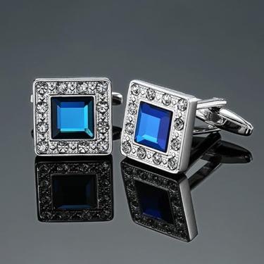 Imagem de Camisa masculina abotoaduras azul esmalte cristal vintage coleção padrão, one size, Metal, Sem Pedra Preciosa