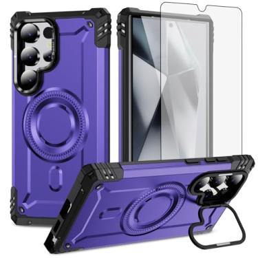 Imagem de Furiet Capa de celular para Samsung Galaxy S24 Ultra 5G com protetor de tela de vidro temperado, amortecedor rígido de 2 camadas, carregamento sem fio, suporte Magsafe, silicone macio, híbrido para