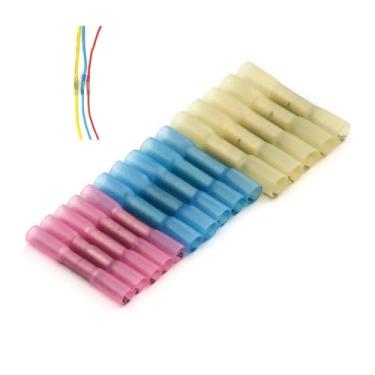 Imagem de ROUPWKWO Terminais de crimpagem termorretrátil, 100 peças, conectores de extremidade de fio elétrico totalmente isolados, 3 cores, 3 tamanhos, terminal de emenda