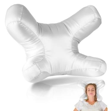 Imagem de SAGUD Travesseiro de rosto de algodão para dormir de lado, almofada de cama de massagem antirrugas com fronha macia, travesseiro de beleza para dormir de bruços, branco