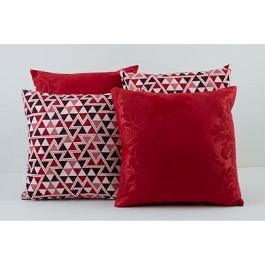 Imagem de Kit 4 Almofadas Decorativas Mosaico Cheias 42x42 em Suede e Jacquard com Zíper para Sofá Sala(Vermelho)
