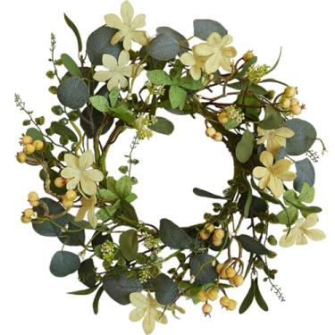 Imagem de Bibelot Guirlanda artificial de eucalipto, guirlanda para porta da frente de 40,6 cm, grinaldas de vegetação de primavera com frutas vermelhas para janelas de parede de casa de fazenda ao ar livre