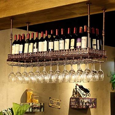 Imagem de / Suporte de cálice de pendurar retro bar balcão de teto pendurado metal ferro decorativo armazenamento suporte de copo de vinho (cor: preto, tamanho: 10035 cm) (bronze 80 * 35 cm)