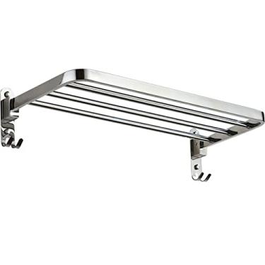 Imagem de 3FLQOOPP Prateleiras de toalheiro de banheiro, aço inoxidável com 2 ganchos, organizador de banheiro, suporte de prateleira para quarto, cozinha, hotel.