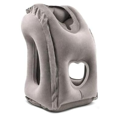 Imagem de Almofada de Viagem Portátil Inflável Premium para Avião Ônibus e Carro(Cinza)