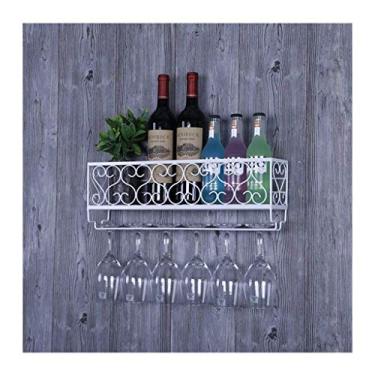 Imagem de HHHJQFAAT Prateleiras de vinho, rack de vinho, prateleira de parede de metal para armazenamento de ferro, prateleiras de vinho penduradas para garrafa de vinho e suporte de copos com moldura suporte