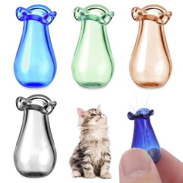 Imagem de Ymapinc Suporte de vaso de bigode de gato pequeno de 2,8 cm, vaso de vidro, decoração em miniatura, casa de boneca, jardim, suculentas, fofo, transparente, verde, azul, cinza, chá