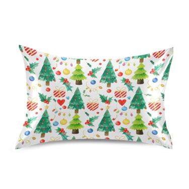 Imagem de Wassud Fronhas de cetim de árvores de Natal para cabelo e pele fronhas de seda macia king size respiráveis com fecho de envelope