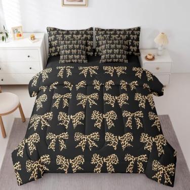 Imagem de Erosebridal Conjunto de edredom casal com laço de guepardo, 7 peças, para crianças, meninos, meninas, mulheres, marrom, abstrato, leopardo, cama em uma bolsa